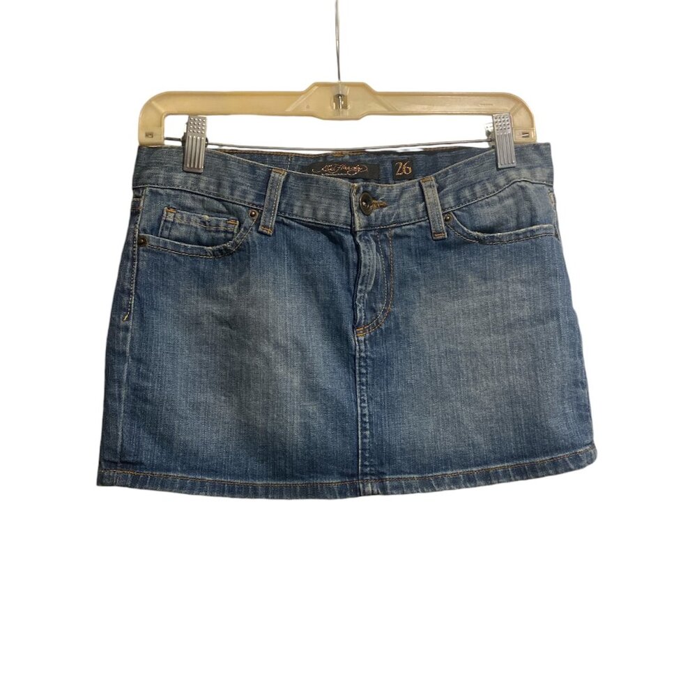 early 2000s Ed Hardy denim mini skirt